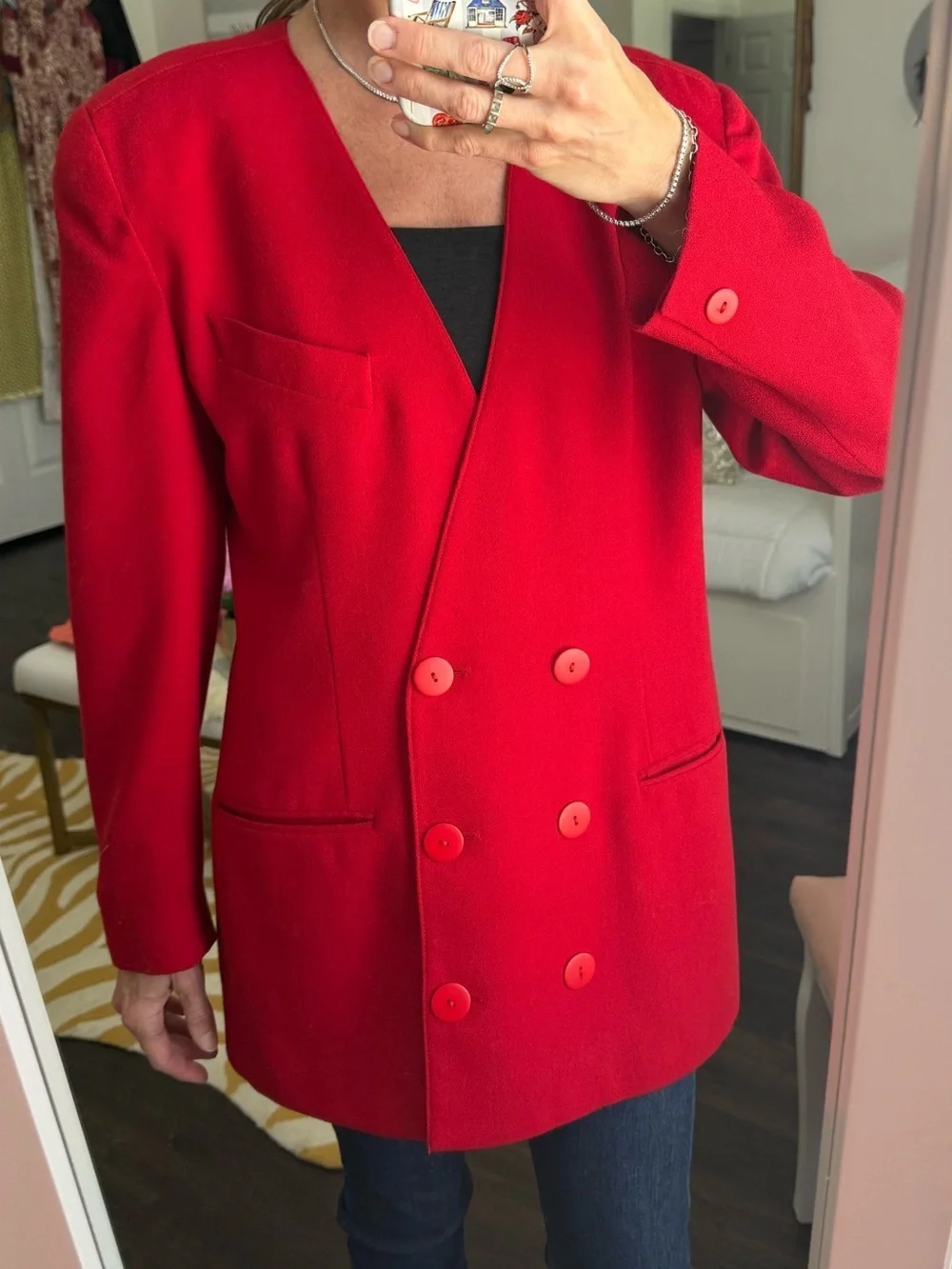Vintage Christian Dior Red Wool Power Double Breast Blazer USA Paris NY